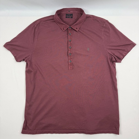 AllSaints Other - AllSaints Saints SS Polo Shirt Mens XXL Oxblood Burgundy Cotton MTJ602 Ramskull